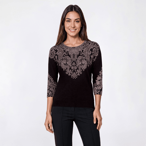 Petite Emily Daniels 3/4 Sleeve Rhinestone Paisley Sweater - image 