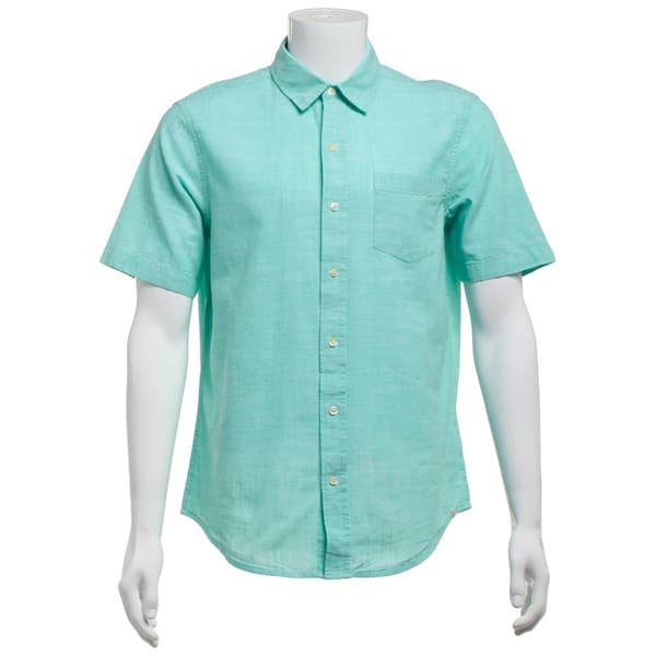 Mens Chaps Short Sleeve Solid Button Down Chambray Shirt - image 