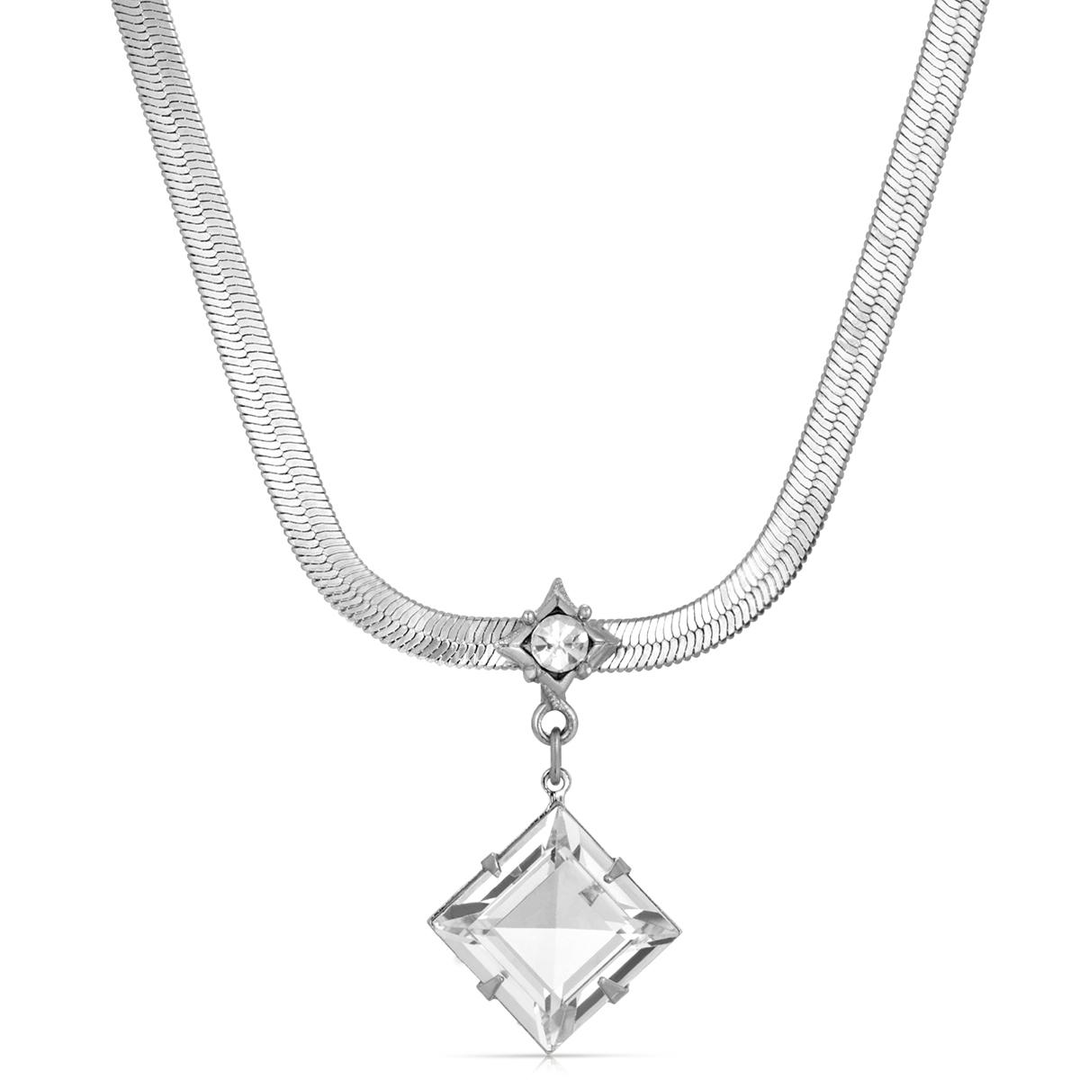 1928 Silver Tone Crystal Swarovski® Stone Pendant Necklace