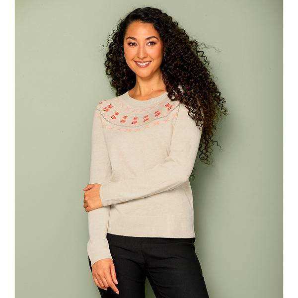 Womens Retrology Long Sleeve Metallic Fair Isle Fox Sweater - image 