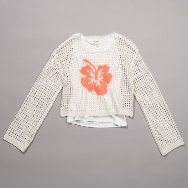 Girls (7-16) No Comment 2Fer Long Sleeve Mesh Floral Top & Tank - image 