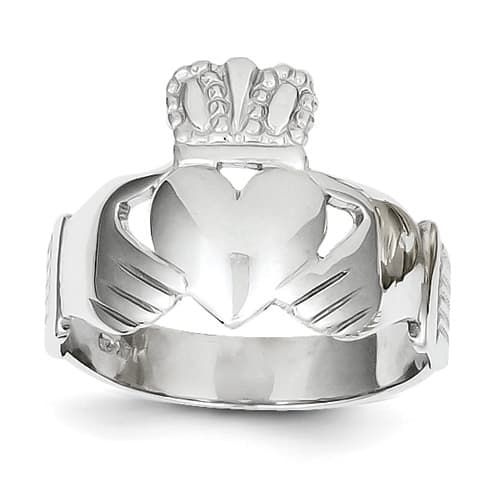 Mens Gold Classics(tm) 14kt. Flat White Gold Claddagh Ring - image 