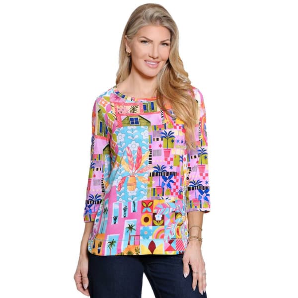 Womens Ali Miles 3/4 Sleeve Abstract Side Button Blouse - image 