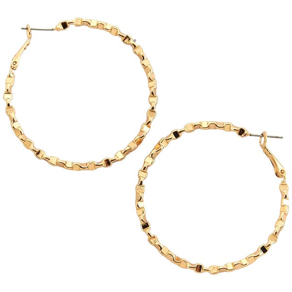 Design Collection Gold Plated Textured Hoop Earrings - image 