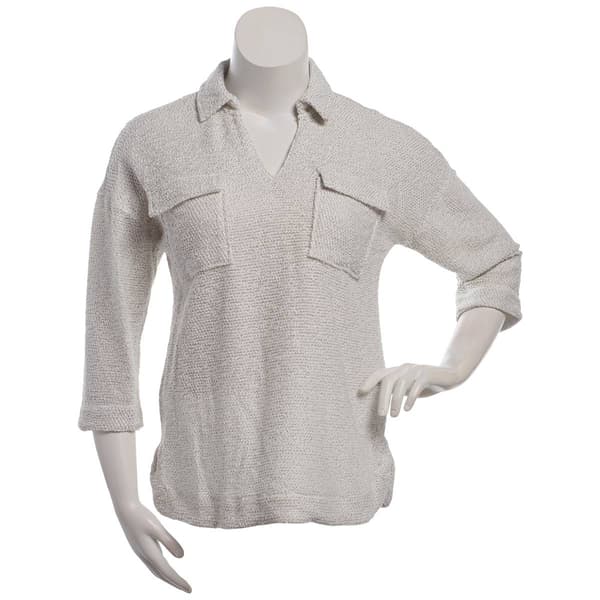 Petite Robert Louis 3/4 Sleeve Chest Pockets Popcorn Sweater - image 