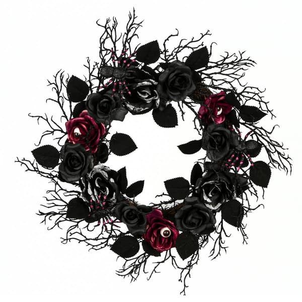 National Tree 22in. Halloween Black Rose Wreath