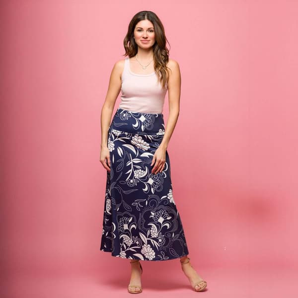 Womens 24/7 Comfort Apparel Navy Floral A Line Maxi Skirt