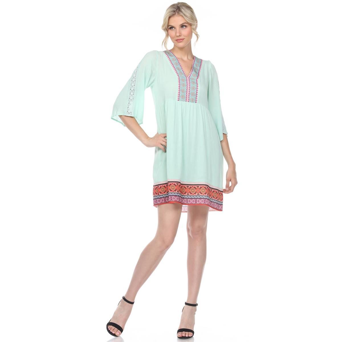 Womens White Mark Elbow Sleeve Embroidered Dress
