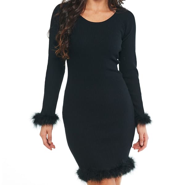 Juniors Almost Famous&#8482; Ballet Neck Feather Hem Mini A-Line Dress