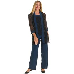 Womens R&M Richards 3/4 Sleeve Sheer Floral Pant Set