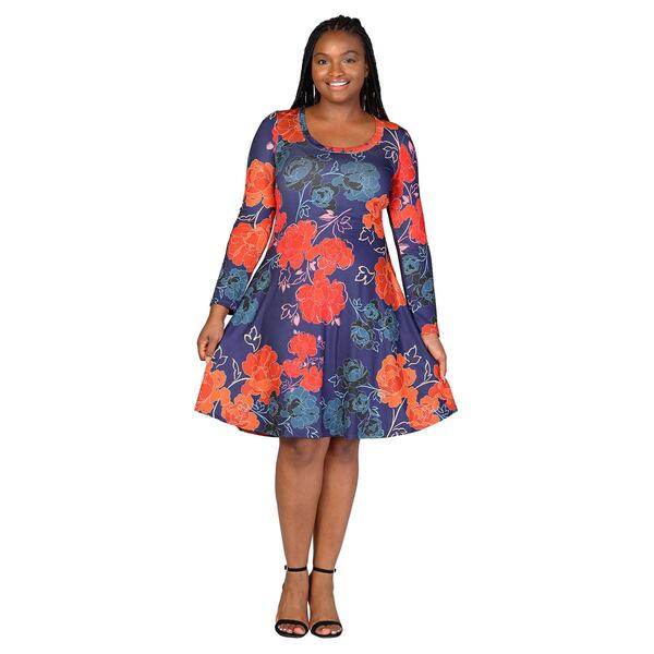 Plus Size 24/7 Comfort Apparel Navy Floral Knee Length Dress - image 