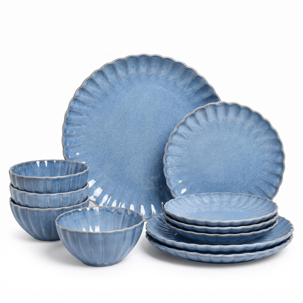 Sango Frill Reactive 12pc. Blue Stoneware Dinnerware Set - image 