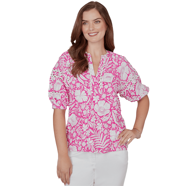 Petites Alfred Dunner Hothouse Florals Tropical Floral Trim Knit - image 