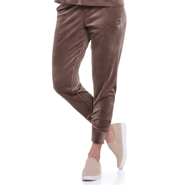 Womens DKNY Sport Velour Mid Rise Two Tone Cuffed Slim Joggers