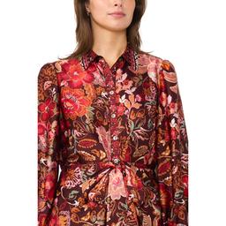 Womens MSK Long Sleeve Floral Charmeuse Tie Front Dress