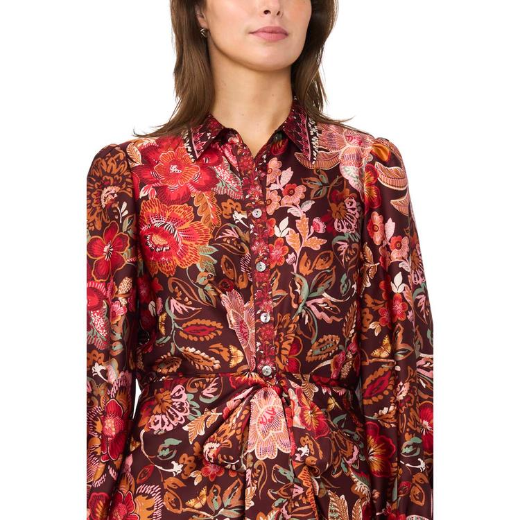 Womens MSK Long Sleeve Floral Charmeuse Tie Front Dress