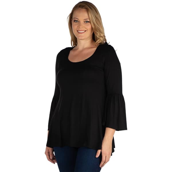 Plus Size 24/7 Comfort Apparel Flared Long Bell Sleeve Tunic