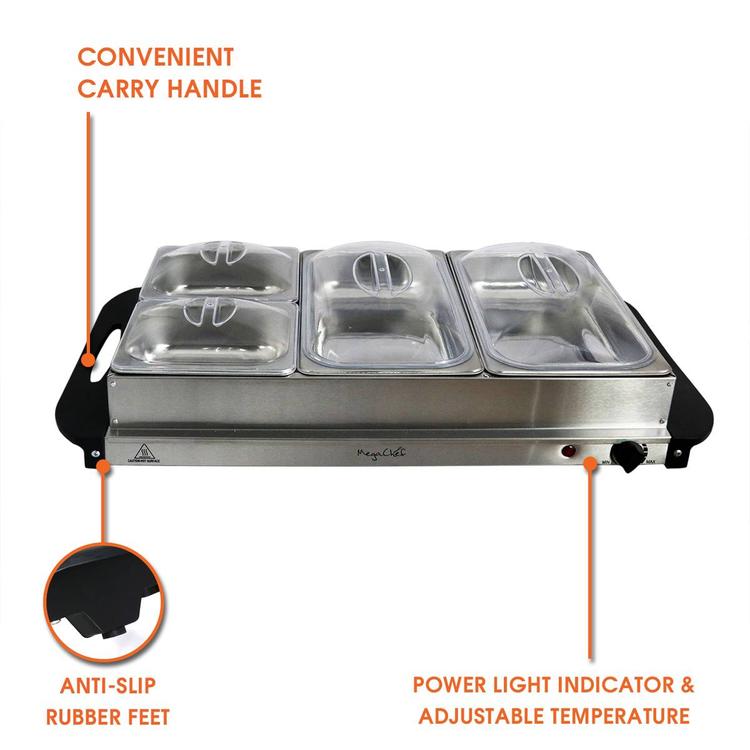 MegaChef Buffet Server & Food Warmer w/ 4 Removable Trays