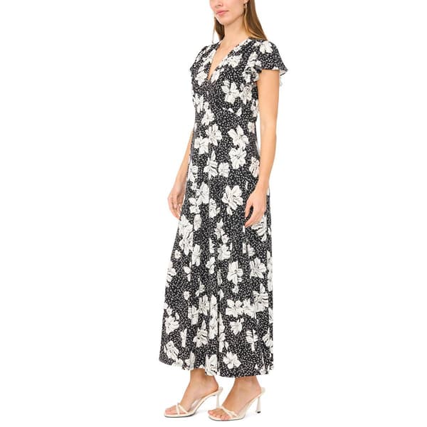Womens MSK Short Flutter Sleeve V Neck Floral Midi Dress