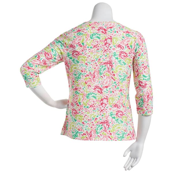 Womens Emily Daniels 3/4 Sleeve  Jacquard Top - Pink/Green