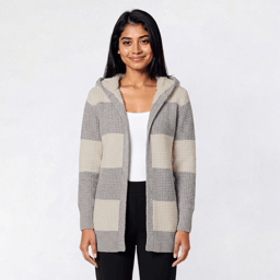 Juniors Pink Rose Cloud Mossy Stripe Sherpa Hood Cardigan