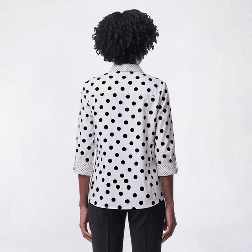 Womens Emily Daniels 3/4 Roll Tab Sleeve Mixed Dot Blouse