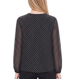 Womens NY Collection Long Sleeve Tie Neck Dot Blouse