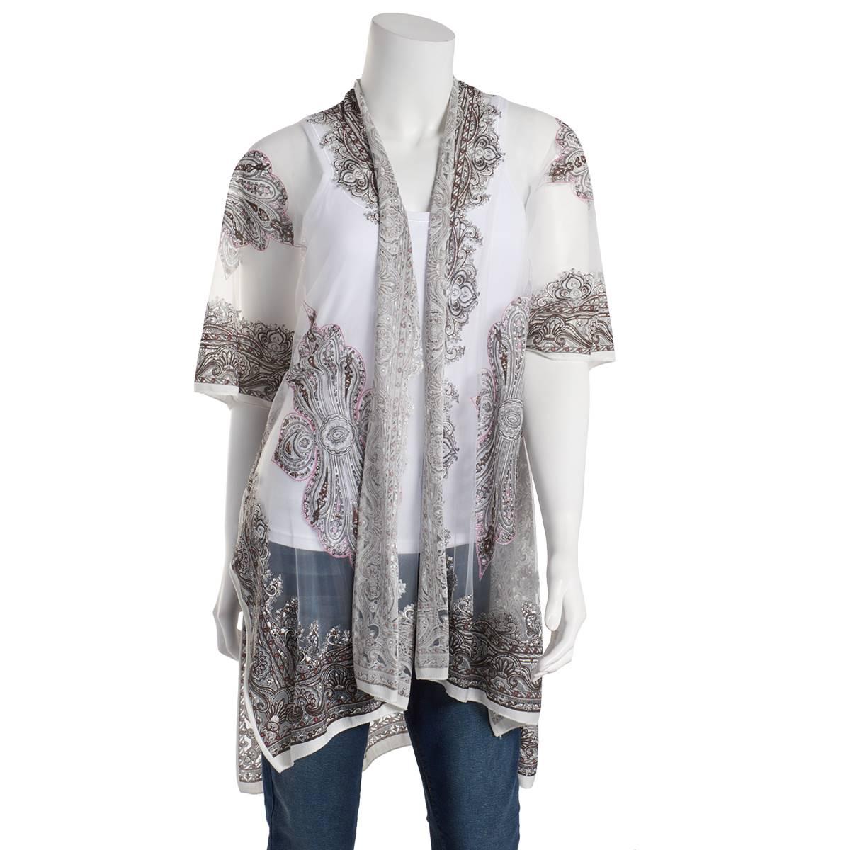 Womens David & Young Paisley Burnout Kimono