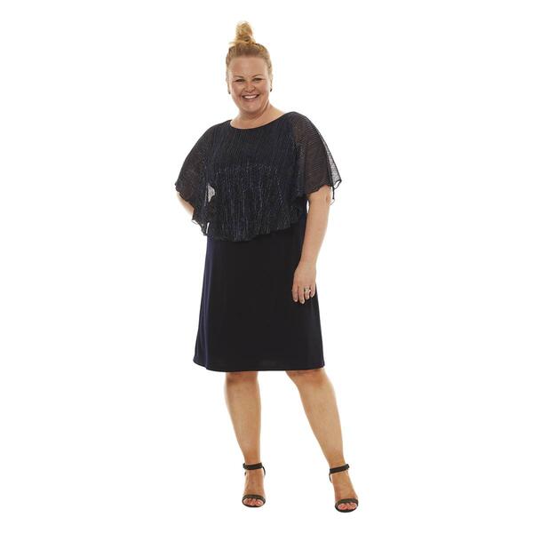 Plus Size Connected Apparel Metallic Overlay Shift Dress - Navy - image 