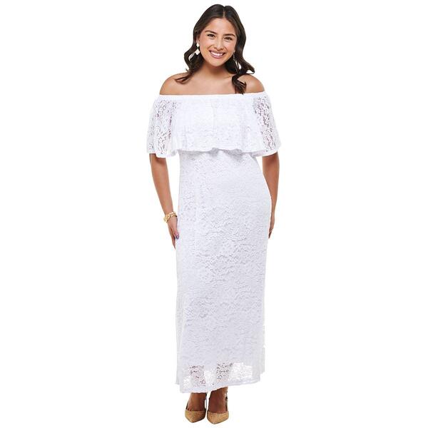 Petite Ellen Weaver Solid Off The Shoulder Lace Maxi Dress - image 