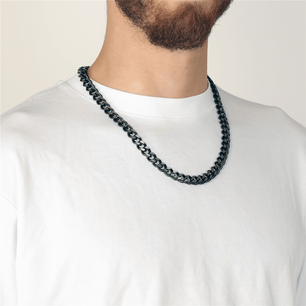 Mens Lynx Black Ion Plated Stainless Steel Foxtail Chain Necklace