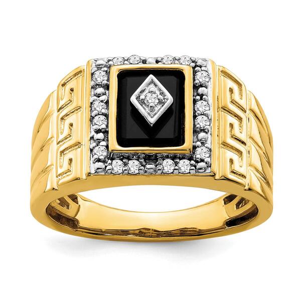 Mens Gentlemens Classics&#40;tm&#41; 14kt. Yellow Gold Onyx Greek Key Ring - image 
