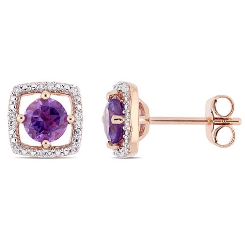 Gemstone Classics&#40;tm&#41; Rose Gold & Amethyst Stud Earrings - image 
