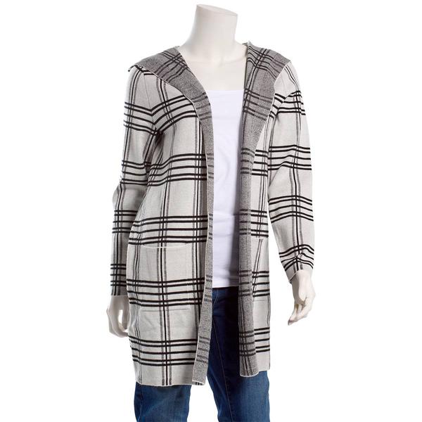 Womens Love Scarlett Long Sleeve Plaid Pocket Hooded Cardigan