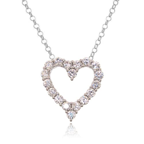 Sterling Silver Diamond Simulant Heart Pendant Necklace