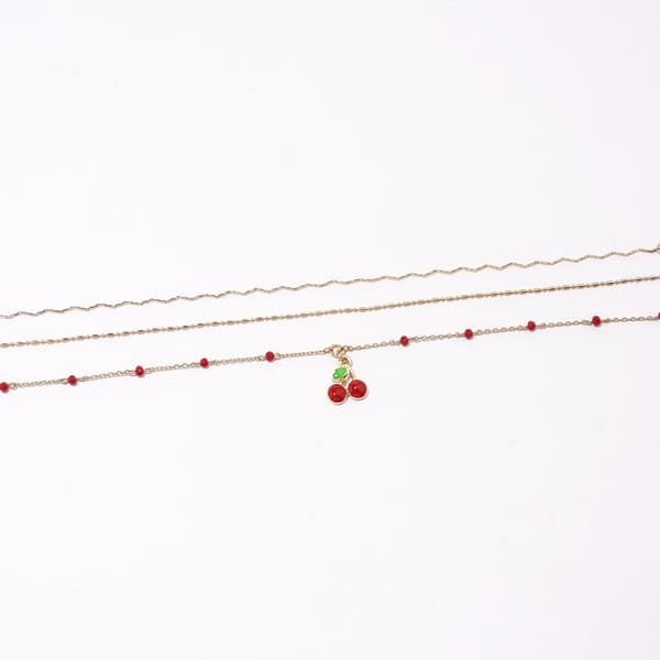 Ashley 3pc. Shiny Gold-Tone Chain Anklet w/ Beads & Cherry Charm - image 