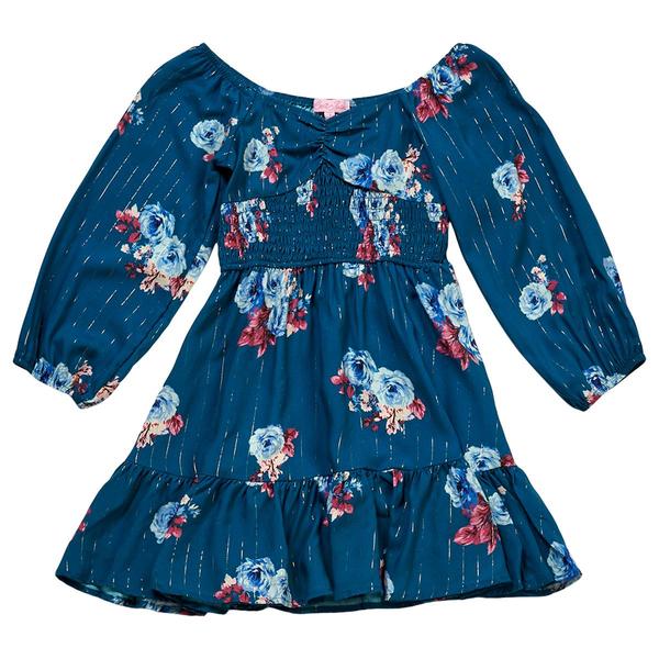 Girls (7-16) Lexi Jules Long Sleeve Floral Rouched Top Dress - image 