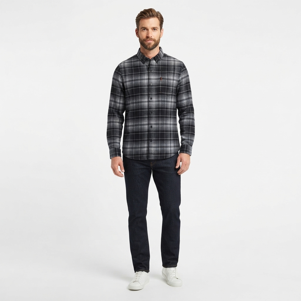 Mens Chaps Double Brush Stretch Flannel Shirt - Steel Grey