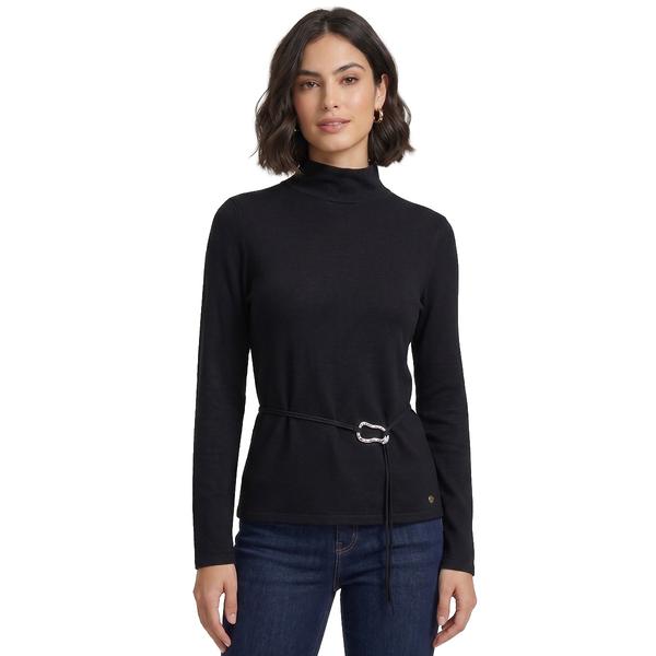 Womens NY & Co. Long Sleeve Mock Neck Top With Belt - image 