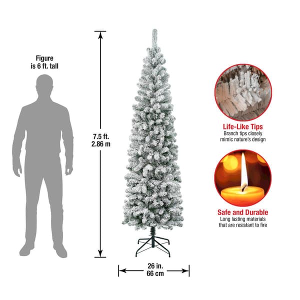 National Tree 7.5ft Acacia Pencil Slim Snow Covered Tree