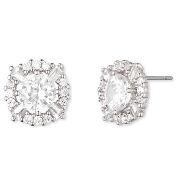 Anne Klein Silver & Cubic Zirconia Halo Earrings - image 