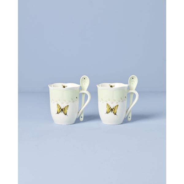 Lenox® Butterfly Meadow® Green Mugs with Spoons - Set of 2