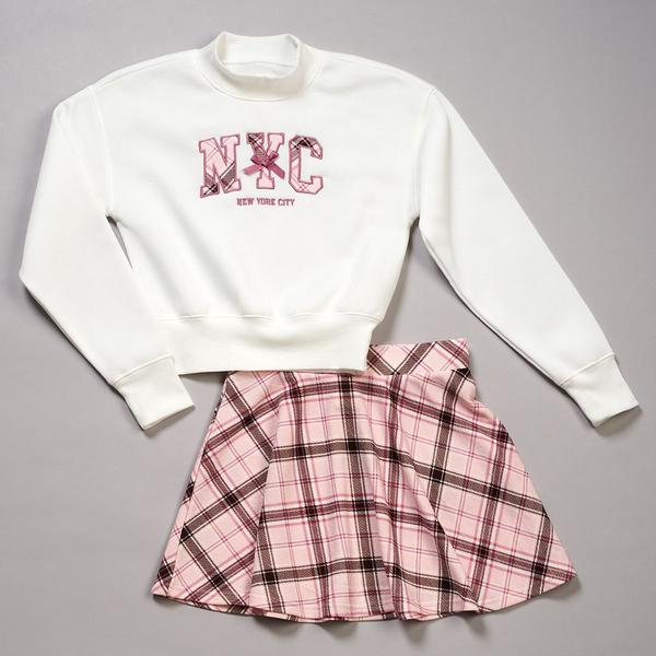 Girls (7-16) No Comment NYC Mock Neck Crew w/ Plaid Skirt