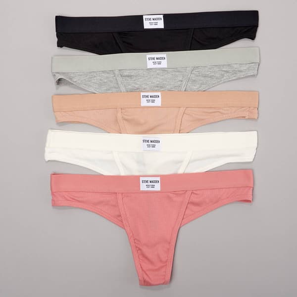 Womens Steve Madden 5pk. Ribbed Thong Panties SM02183B - image 