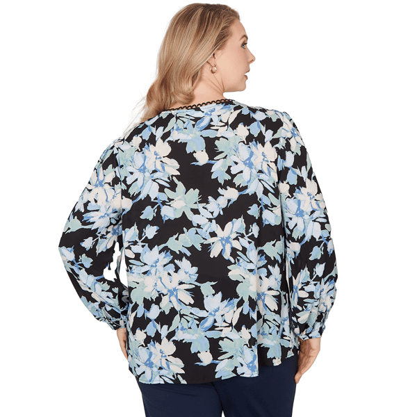Plus Size Emaline Seabreeze Essence Button Front Floral Blouse