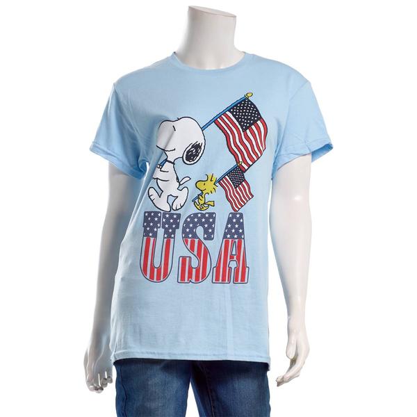 Juniors Hybrid Peanuts™ Snoopy & Woodstock Flag USA Boyfriend Tee