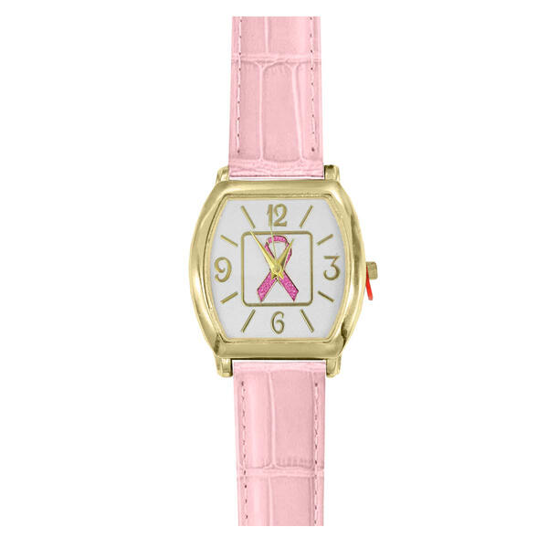 Womens Breast Cancer Awareness Pink Ribbon Dial Watch - 3914GPK - image 