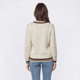 Womens Nautica Long Sleeve V-Neck Varsity Sweater