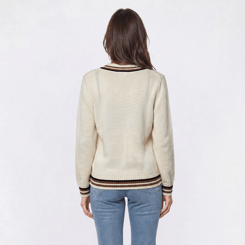 Womens Nautica Long Sleeve V-Neck Varsity Sweater