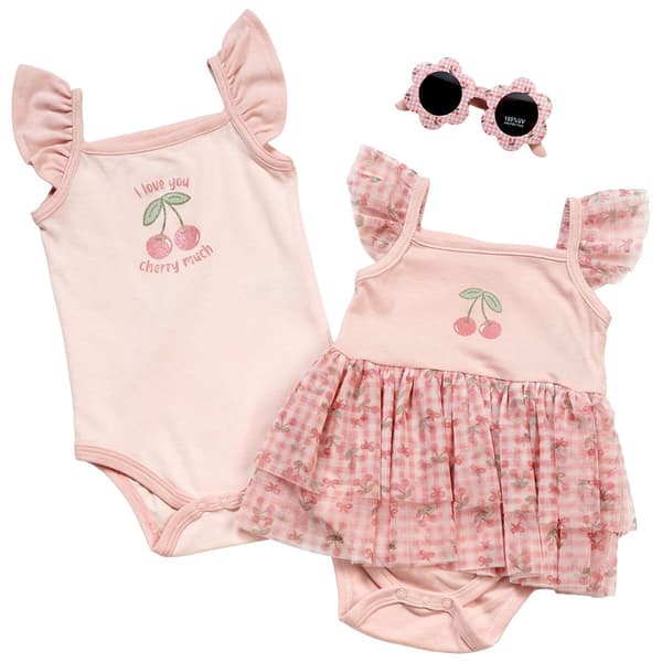 Baby Girl (NB-9M) Chick Pea 3pc. Cherry Ruffle/Tutu Bodysuit Set - image 